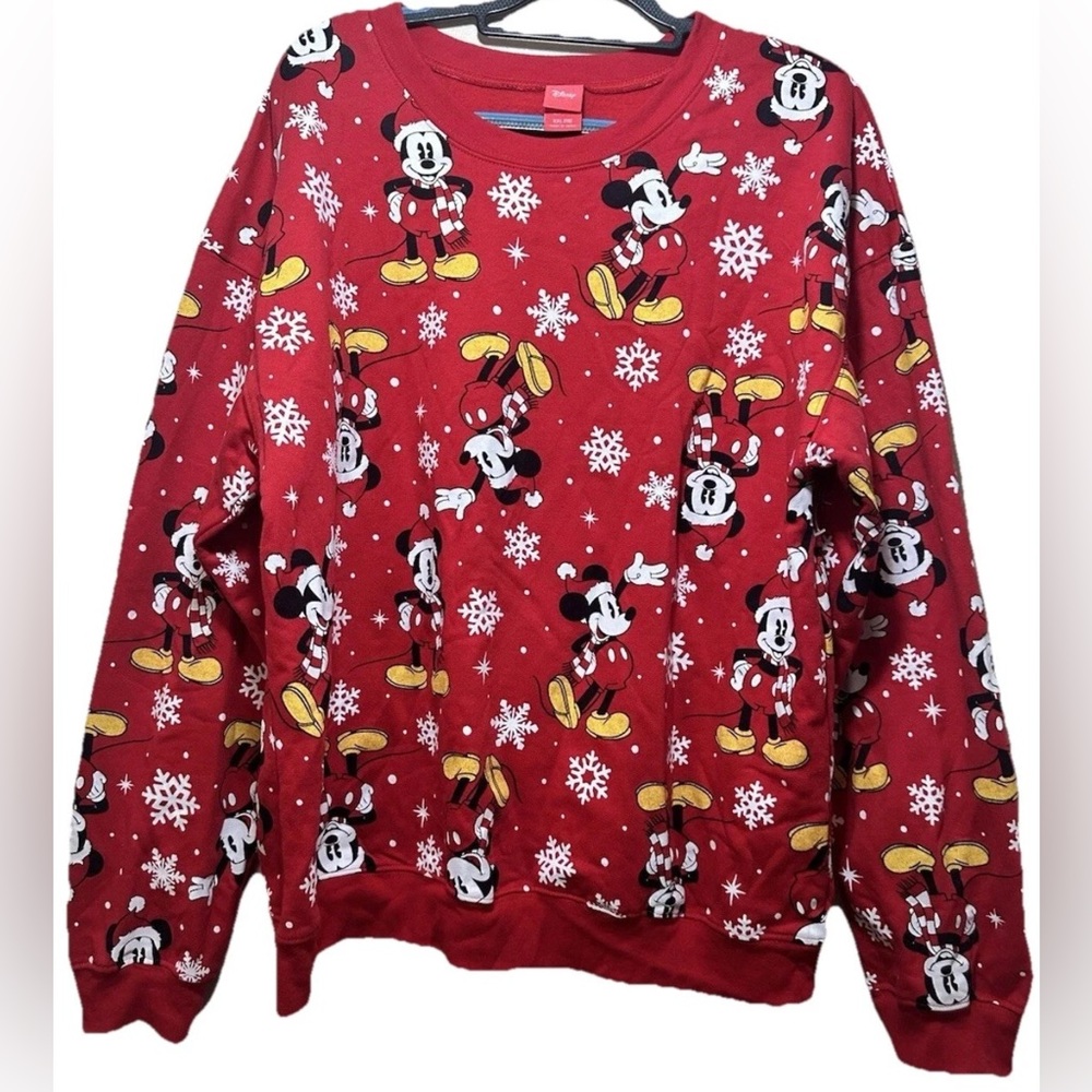 *SOLD* Disney Womens 2XL Sweatshirt XXL Red Mickey Mouse Santa Christmas
